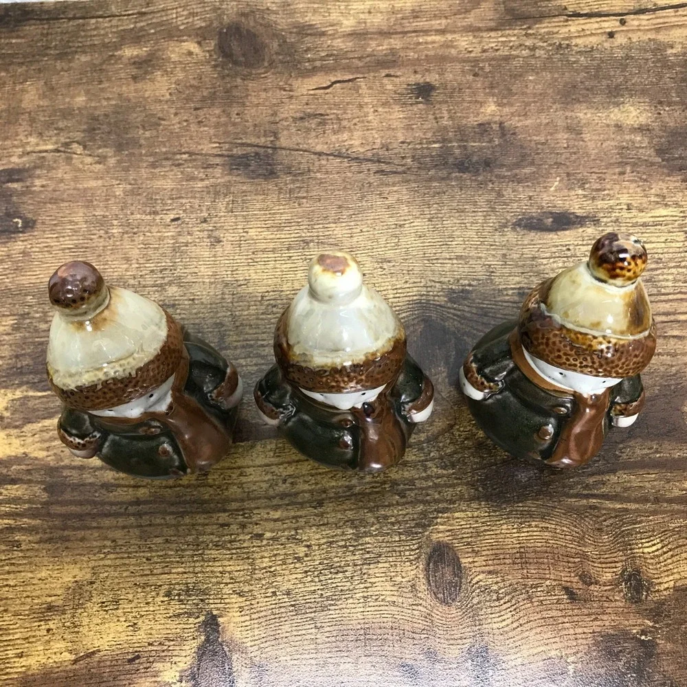 Ceramic Glazed Snowmen Lot of 3 Green‎ Brown Christmas 4.5